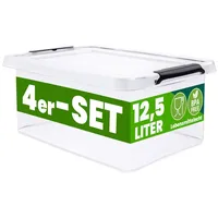 DEUBA Deuba® 4x Aufbewahrungsbox mit Deckel 12,5L Box Kunststoff