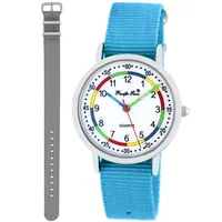 Pacific Time Lernuhr Mädchen Jungen Kinder Armbanduhr 2 Armband hellblau + grau analog Quarz 11041
