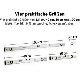 WALTER WERKZEUGE Wasserwaage 40/60/100 cm Silberfarben