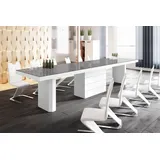 Design Esstisch Tisch HE-777 Grau / Weiß Hochglanz XXL ausziehbar 140 bis 332 cm - Grau