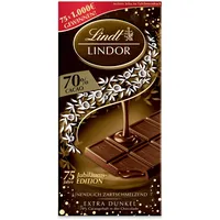 Lindt LINDOR Tafel 70% Kakao | 100g | Extra dunkle Schokolade mit zartschmelzender Füllung | LINDOR 75 Jahre Jubiläums Edition