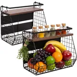 Relaxdays Obstkorb Wandregal magnetisch 2er Set 30 x 35,5 x 21 cm schwarz