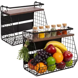 Relaxdays Obstkorb Wandregal magnetisch 2er Set 30 x 35,5 x 21 cm schwarz