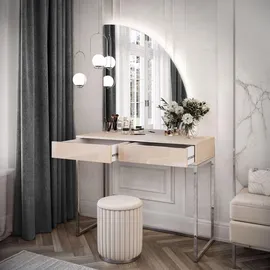 lookway SCHMINKTISCH QUINNIE KASCHMIR mit LED-Spiegel Chrom rechts PUSH OPEN
