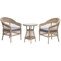 riess-ambiente Outdoor Garten-Set ELYSEE natur grau Polyrattan Aluminium inkl. Tisch und Kissen