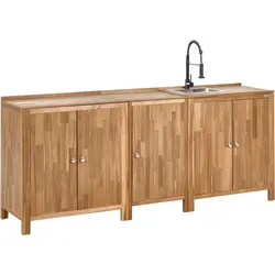 Outdoor-Küche 3er Set mit Spüle VENOSA Akazienholz Braun / Schwarz