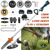 8-in-1-Funktion Elektro Hochentaster mit 2*4,0Ah Akkus, 1380W BL-Motor, Akku-Astschere Astschneider & Rasentrimmer für Baumschnitt und Unkraut jäten