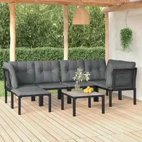 Ankonbej 7-tlg. Garten-Lounge-Set Schwarz und Grau Poly Rattan - Schwarz/Grau/Dunkelgrau