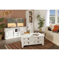 Landhaus Couchtisch weiß - Shabby Chic - Pinie Massivholz