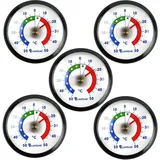 Lantelme Kühlschrankthermometer 5 Stück Set Gefrierschrank Kühltheken Kühlschrank Thermometer, Spar-Pack 5-tlg., Selbstklebend, Rund 5,2cm, farbliche Skala, + - 50°C schwarz