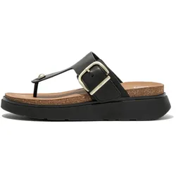 Zehentrenner FITFLOP "GEN-FF", Damen, Gr. 39, schwarz, Leder, unifarben, casual, Schuhe, Keilabsatz, Sommerschuh, Schlappen mit verstellbarer Schnalle