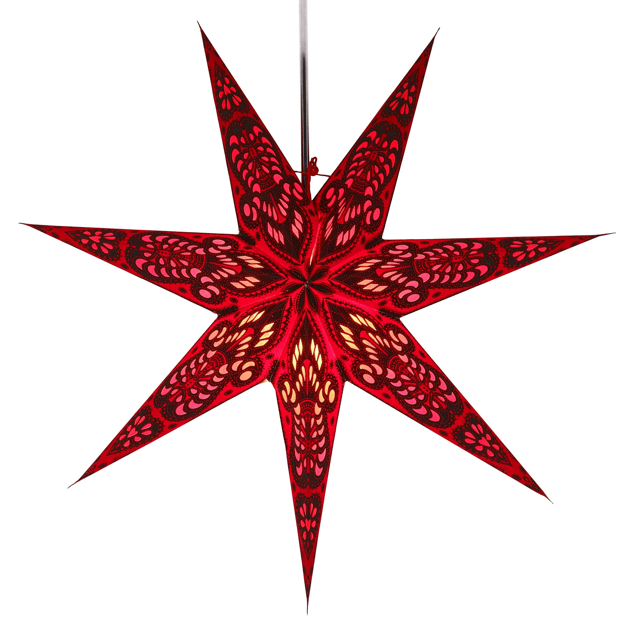 GURU SHOP Faltbarer Advents Leucht Papierstern, Weihnachtsstern 60 cm - Menora 7 Bordaux, Star Fensterdeko