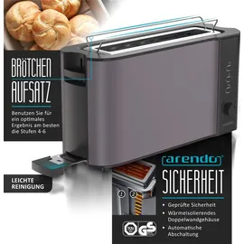 Arendo 2-teiliges Frühstücks-Set, 1,5L Edelstahl Wasserkocher, 2-Scheiben Langschlitz Toaster, Grau