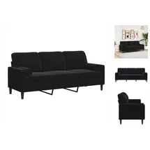 vidaXL 3-Sitzer-Sofa mit Zierkissen Schwarz 180 cm Samt