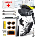 Baytiz WONCROW | Fahrrad Werkzeug Set + Erste Hilfe + Fahrradpumpe + Fahrradtasche Zubehör für e Bike Mountainbike Mtb Bmx Rennrad Ebike Satteltasche Satteltashen Sattel Tashe Reparatur Cube Luftpumpe Pumpe