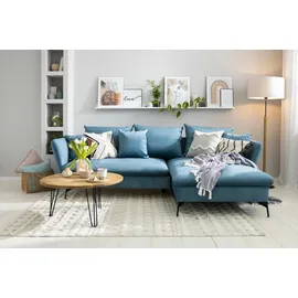 Andas Ecksofa »LIVORNO,258 cm, L-Form,«, Schlaffunktion u. Bettkasten (139/224cm), Samt, Struktur, Webstoff blau