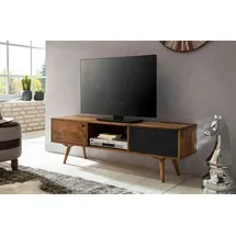 FineBuy TV Lowboard 140 cm Massiv Holz Sheesham Landhaus 2 Türen & Fach, HiFi Regal Retro