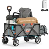 Litheli Elektrowagen Bollerwagen faltbar, Handwagen faltbar mit Motor & Bremsen, 200L 60KG geeignet für Camping, Garten, Strand, Einkaufen (Grau, V140i mit 1 Akku)