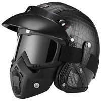 Motorrad-Jethelm mit Maske und Brille Retro-Jethelm mit Abnehmbarer Krempe ECE-zugelassener Schutzhelm für Erwachsene Halbschutzhelm für Männer und Frauen Cruiser Chopper 3,S(55-56CM)