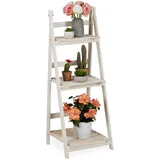 Relaxdays Blumentreppe, weiß Holz, 41x108x40 cm, Wohnzimmer, Wohnzimmertische, Blumenständer