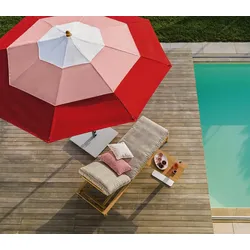 Sonnenschirm Klassiker Ø 350 cm Acryltuch weiß/rosa/kirschrot mit Flaschenzug un...