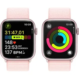 Apple Watch Series 9 GPS + Cellular 41 mm Aluminiumgehäuse rosé, Sport Loop hellrosa One Size
