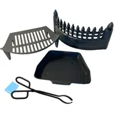 16" Gusseisen Kaminrost Set – Schlossfront, Aschewanne & Stahlzange