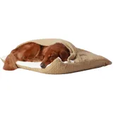 Hundeschlafsack mit Dach, Beruhigende Hundebett Hundehöhle, Winter Warm Plüsch Höhle mit Kapuze, Katzenbett mit Abnehmbaren Deckel, Hundesofa für Kleine und Mittelgroße Hunde(Beige,50x40x18cm)