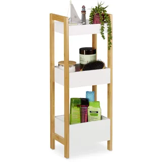 Relaxdays Badregal mit 3 Körben, Standregal Bambus & MDF, HxBxT: 74,5 x 28 x 20 cm, freistehend, Küchenregal, Natur/weiß, Holzwerkstoff, 1 Stück