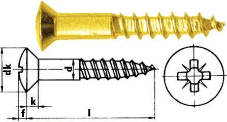 Holzschraube mit Kreuzschlitz Pozidrive Messing