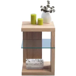 Design Beistelltisch in Eiche Sonoma Sicherheitsglas