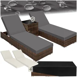 tectake® 2er Set Rattan Sonnenliegen, mit Aluminiumgestell, 5-fach verstellbare Rückenlehne, Dicke des Polsters 7,5 cm, wetterfest und UV-beständig