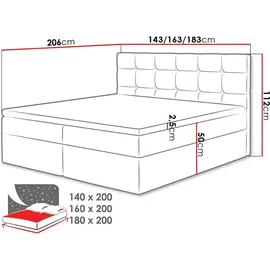 Mirjan24 Boxspringbett Luanda, Doppelbett mit zwei Bettkästen und Matratze, Ehebett (Farbe: Manila 02, Größe: 140x200 cm) - Beige