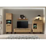 99rooms Tasania Wohnwand Eiche Artisan Dekor Schwarz ohne LED-Beleuchtung