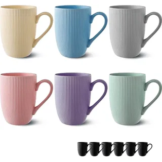 Cosumy Tasse Kaffeetassen 6er Set Modern Bunt Pastellfarben - Einzigartiges, 6-tlg., Keramik, Auch als Teebecher, Teetasse, Kaffebecher, Lungo Tasse Streifenmuster bunt Ø 5.5 cm x 6 cm x 10.5 cm