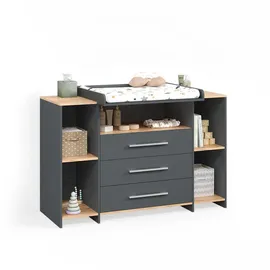 livinity® Wickelkommode Torino Anthrazit/Goldkraft Eiche mit 3 Schubladen
