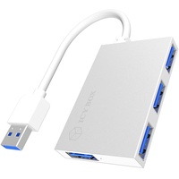 ICY BOX IB-HUB1402 USB 3.0 Hub, integriertes USB-Kabel, Aluminiumgehäuse, Silber/weiß