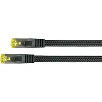 Python RJ45 Patchkabel mit Cat. 7 Rohkabel, Rastnasenschutz RNS und Nylongeflecht, S/FTP, PiMF, 500MHz, OFC, schwarz, 7,5 m