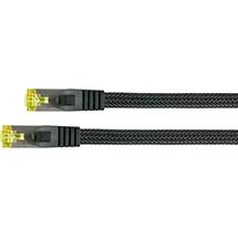 Python RJ45 Patchkabel mit Cat. 7 Rohkabel, Rastnasenschutz RNS und Nylongeflecht, S/FTP, PiMF, 500MHz, OFC, schwarz, 7,5 m