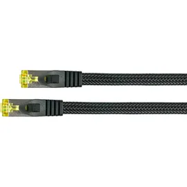 Python RJ45 Patchkabel mit Cat. 7 Rohkabel, Rastnasenschutz RNS und Nylongeflecht, S/FTP, PiMF, 500MHz, OFC, schwarz, 7,5 m