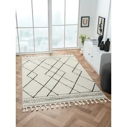 Hochflor-Teppich "Moroccan Design Lagerräumung", grau (weiß, grau), B:140cm H:24mm L:200cm, Polypropylen (PP), Polyester, MYFLAIR MÖBEL & ACCESSOIRES, Teppiche, modern, marokkanisches Design, Rauten Muster, weich durch Hochflor