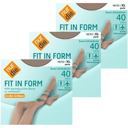 NUR DIE Damen Feinstrumpfhose Fit in Form Große Größen 40 DEN 3er Pack