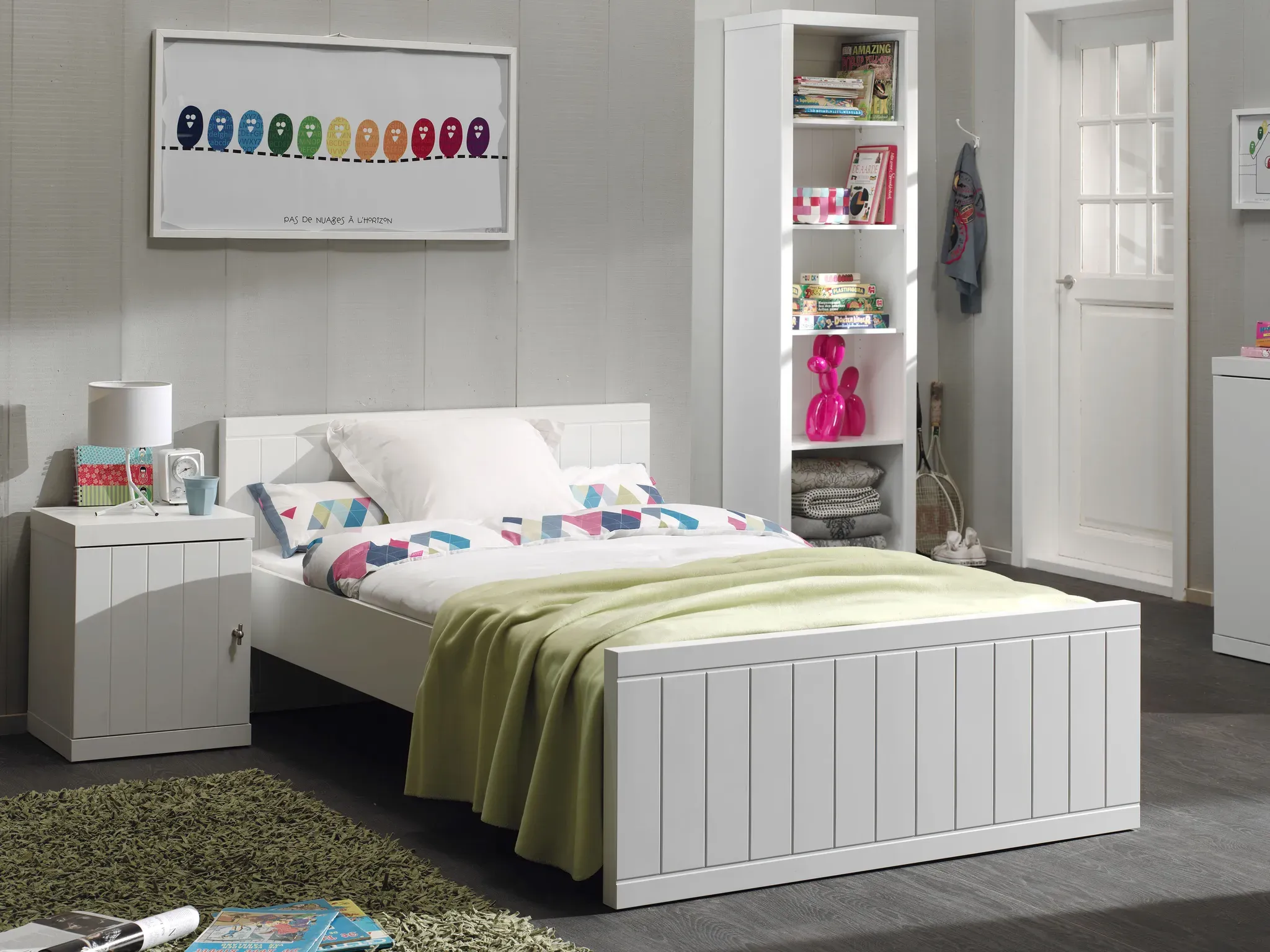 Einzelbett VIPACK, weiß, B:126cm H:76,5cm L:210cm, Betten, Modernes Einzelbett mit 120 x 200 cm Liegefläche, Weiß lackiert