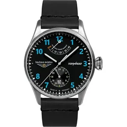 Bauhaus Aviation Automatik Aviation 27903 - Leuchtzeigern,Schwarzes Ziffernblatt mit hellblauen Zahlen/Indices,schwarz - 42mm