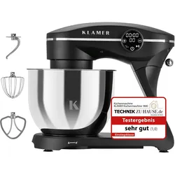 KLAMER Küchenmaschine 1800W, Knetmaschine mit 6 Liter Edelstahl Schüssel, 10 Geschwindigkeitsstufen mit Timer, Rührbesen, Knethaken, Schneebesen und ...