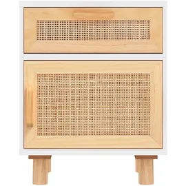 vidaXL Nachttische 2 Stk. Weiß Massivholz Kiefer und Natur-Rattan