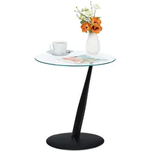 Relaxdays Beistelltisch, runder Couchtisch, H x D: 49 x 45 cm, Glas & Stahl, für Wohnzimmer, moderner Sofatisch, schwarz