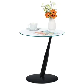 Relaxdays Beistelltisch, runder Couchtisch, H x D: 49 x 45 cm, Glas & Stahl, für Wohnzimmer, moderner Sofatisch, schwarz