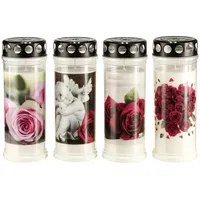 Viana Grabkerze Grabkerzen Öllicht Rosen 7,5cmx20,5cm 6er Set Trauerlicht
