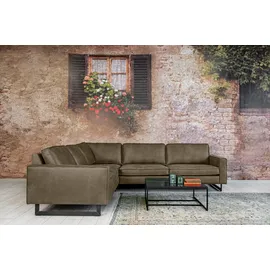 PLACES OF STYLE Ecksofa »Pinto, XXL, 250/290 cm, langer Schenkel, Ottomane«, Cord, Chenille, Lederoptik, mit Keder, Metallfüße, Wellenunterfederung grau